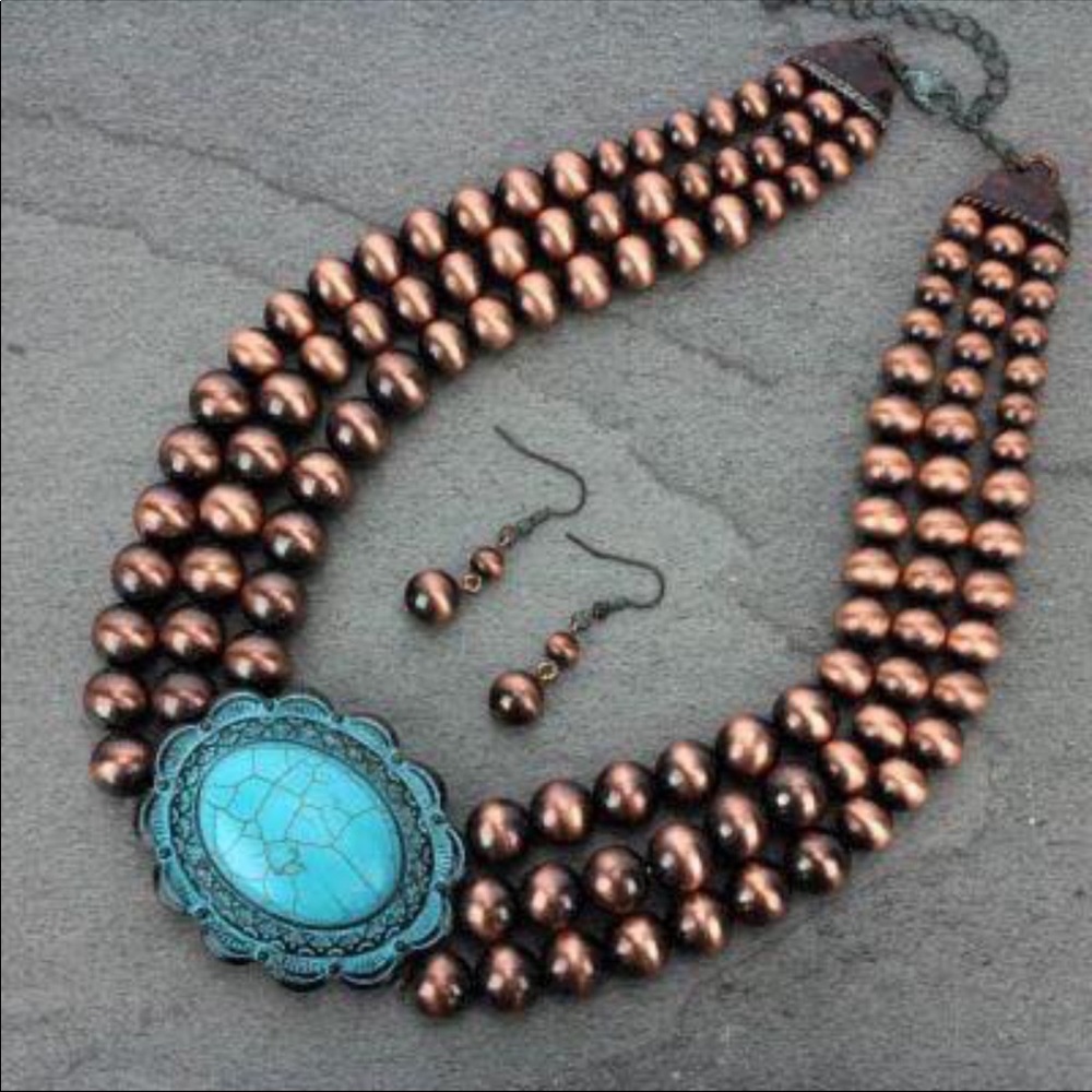 Copper & Navajo Turquoise beaded necklace